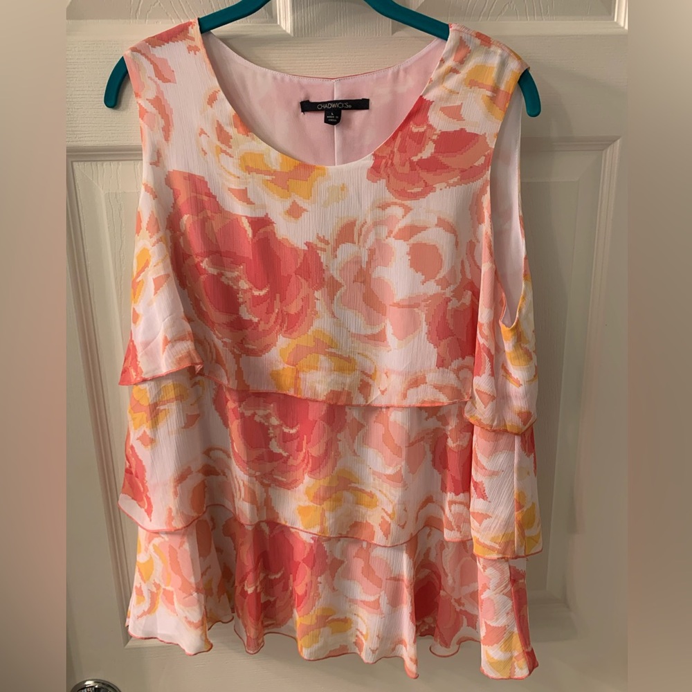 Chadwicks Tiered Floral Tank White Pink Orange Size L